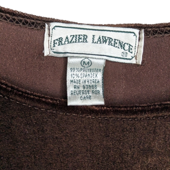 Vintage 90s Velvet Top Womens Medium Brown Stretch Long Sleeve Lightweight Soft - Picture 8 of 10